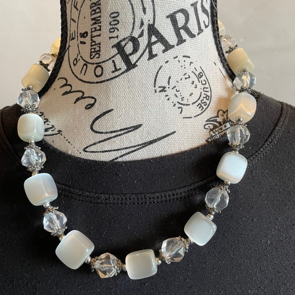 Chunky faux glass beaded necklace and earrings